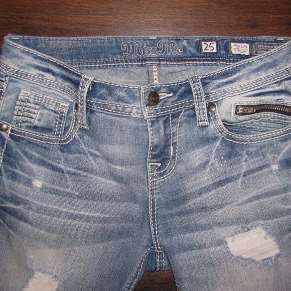 Miss Me Jeans Size 25 Signature Straight Low Rise Denim Distressed 8 Pockets - Picture 5 of 12